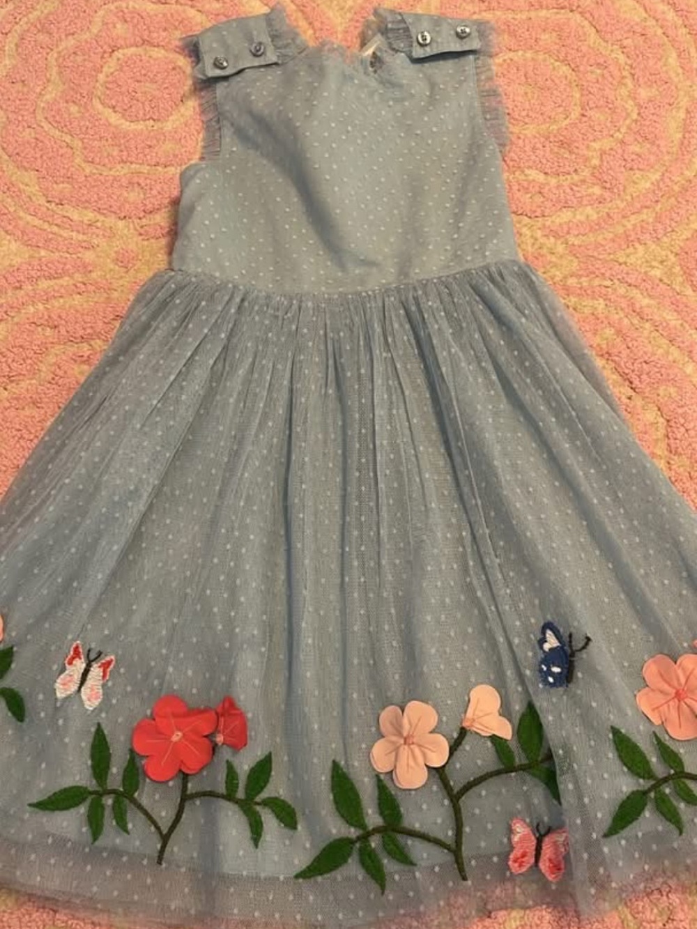 Mini Boden Light Blue Floral Applique Tulle Dress